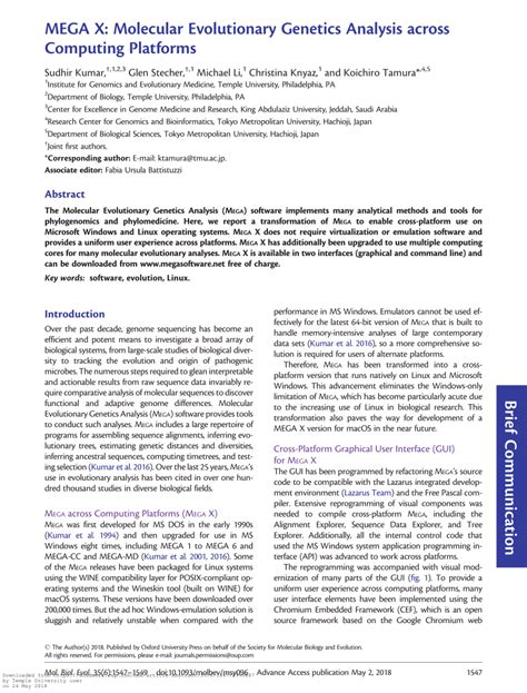 MEGA X: Molecular Evolutionary Genetics Analysis across .